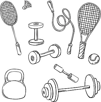 矢量,剪影,多樣,運動器材